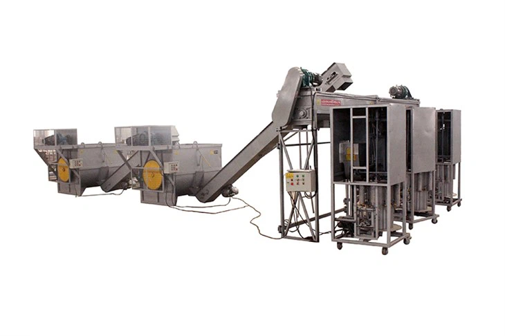 Three - machine stamping and bagging production line